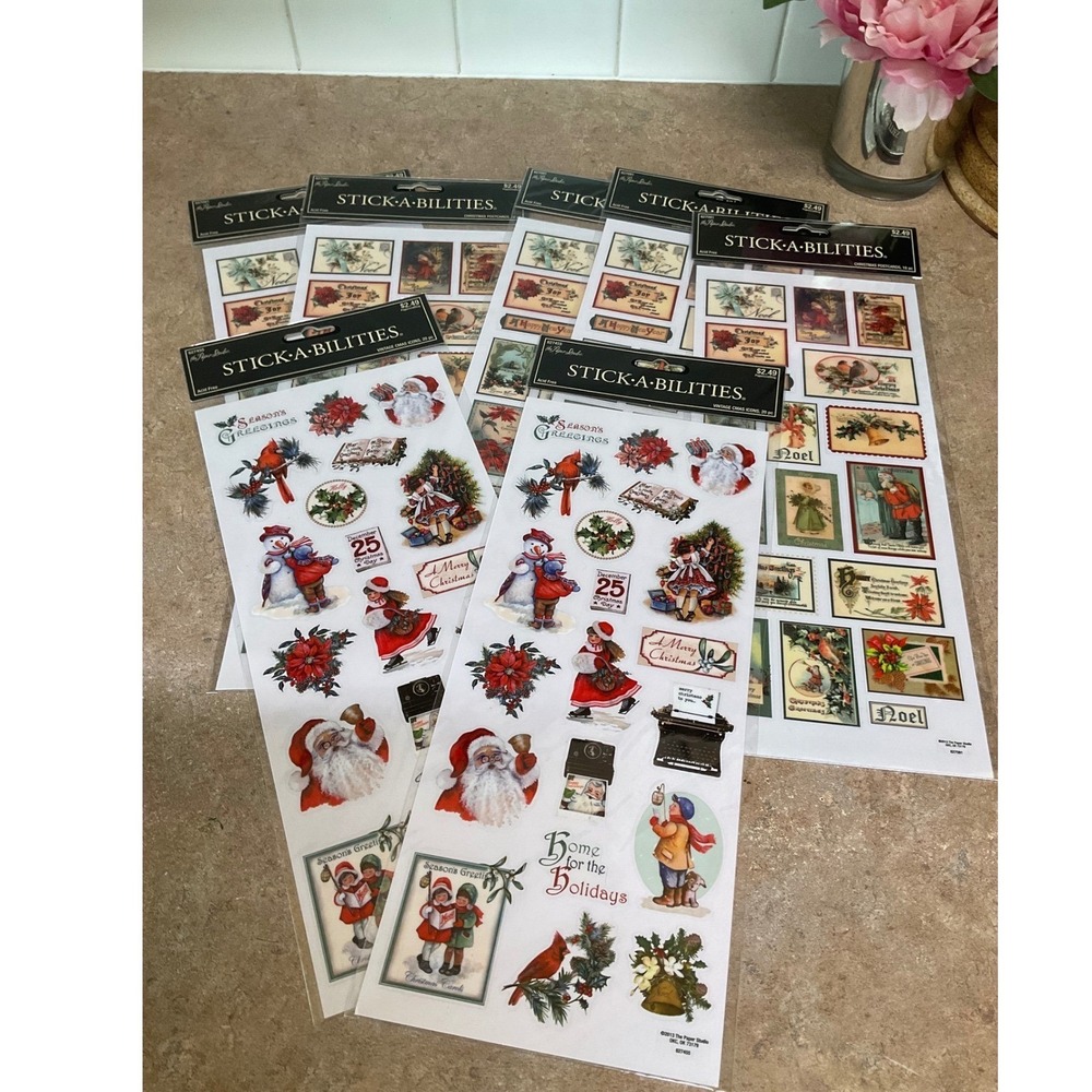 The Paper Studio Stick-A-Bilities Vintage Christmas Stickers Lot 7 Sheets